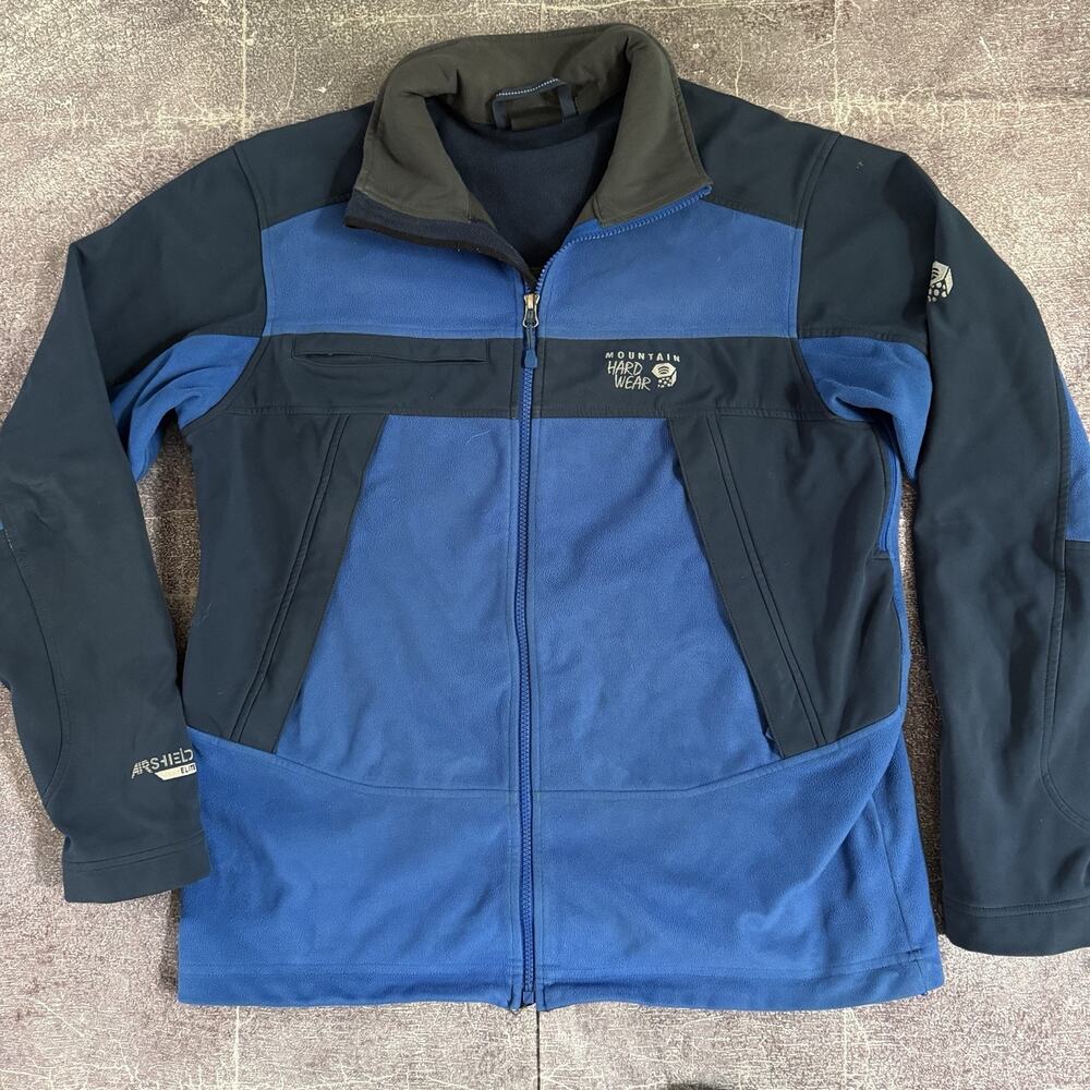 Men's Mountain Hardwear Air Shield Elite Navy Blue Softshell Fleece Jacket Sz L